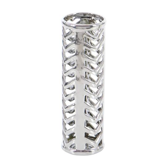 Set of 2 Silver Stoneware Glam Vase, 4" x 11"